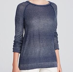 Vince Womens Small Sweater Linen Blend Blue Metallic Crew Neck Long Sleeve